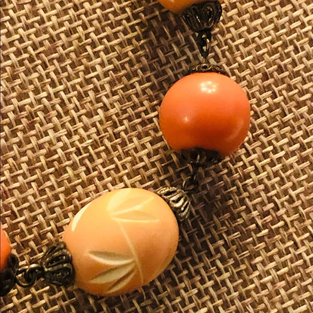 RARE Vintage Carved Bakelite Beaded with Sterling Silver Necklace - Picture 9 of 12